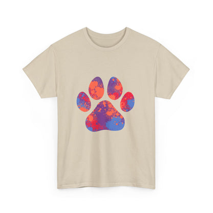 Vibrant Dog Paw Print Cotton T-Shirt
