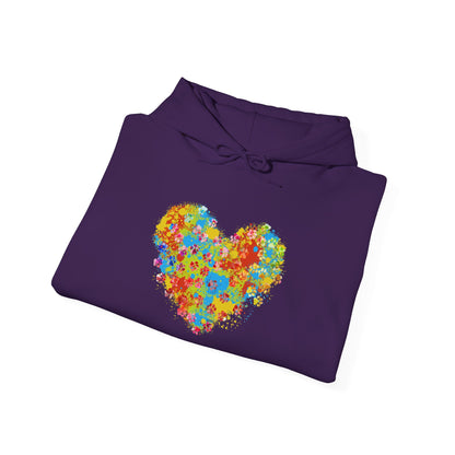 Colorful Heart Graphic Cozy Hoodie | Comfortable Winter Apparel