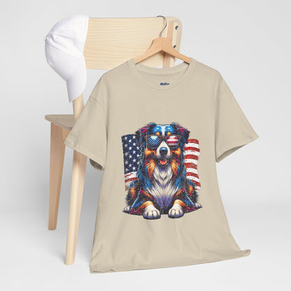 Patriotic Australian Shepherd With Sunglasses Unisex T-Shirt