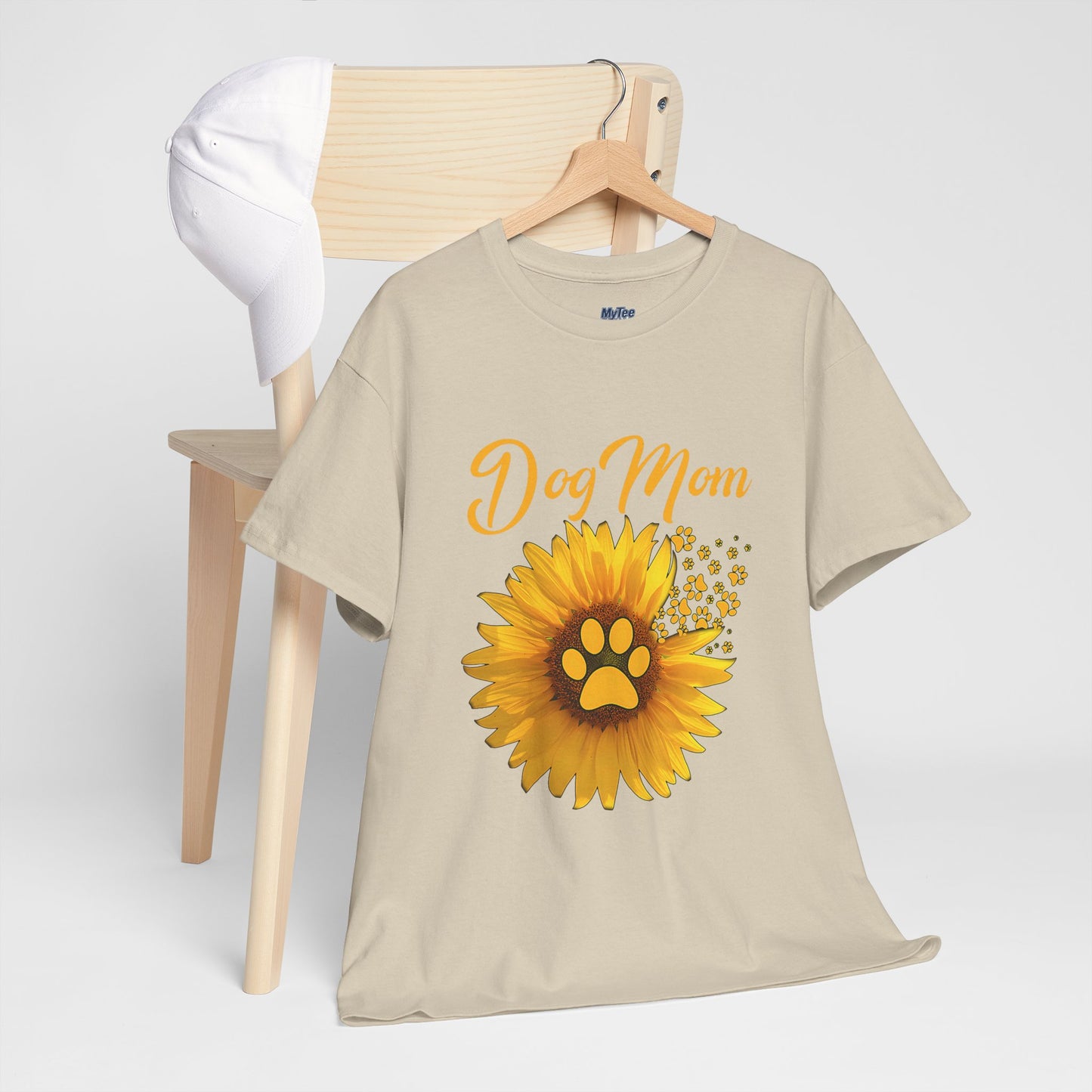 Dog Mom Sunflower Paw Cotton T-Shirt