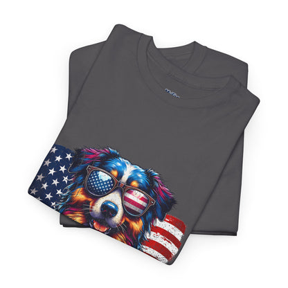 Patriotic Australian Shepherd With Sunglasses Unisex T-Shirt