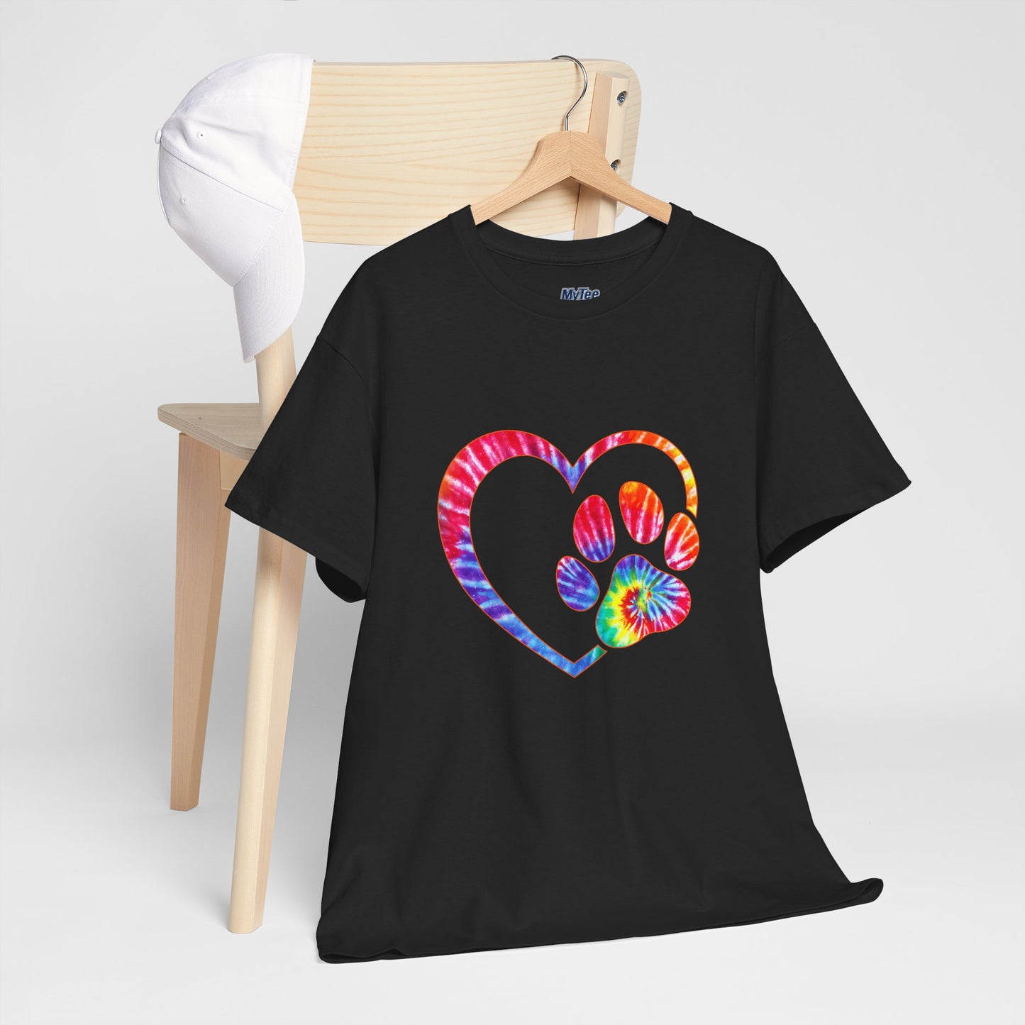 Paw Heart Rainbow Tie-Dye Dog Lover Cotton T-Shirt