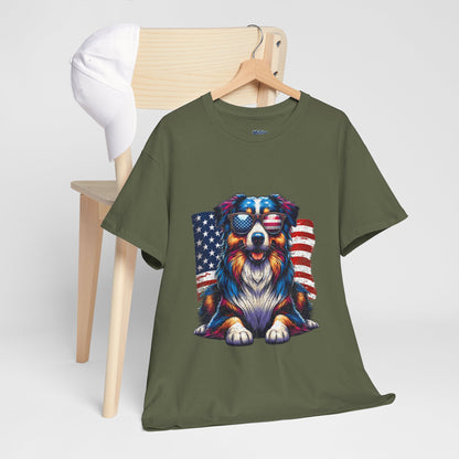 Patriotic Australian Shepherd With Sunglasses Unisex T-Shirt