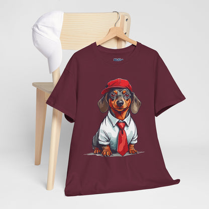 Dachshund Boss Unisex T-Shirt – Cool Pup in Cap & Tie