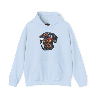 Patriotic Dachshund Dog Unisex Hoodie With Sunglasses