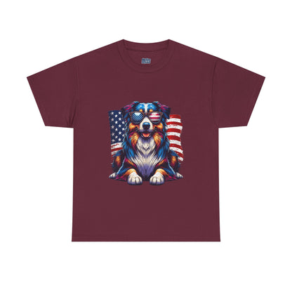 Patriotic Australian Shepherd With Sunglasses Unisex T-Shirt
