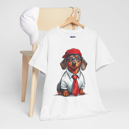 Dachshund Boss Unisex T-Shirt – Cool Pup in Cap & Tie