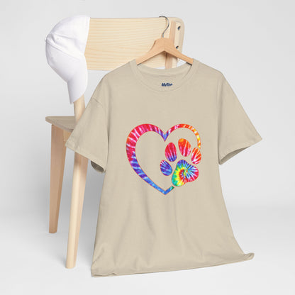 Paw Heart Rainbow Tie-Dye Dog Lover Cotton T-Shirt