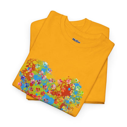Colorful Paw Print Heart Cotton T-Shirt - Perfect for Dog Lovers