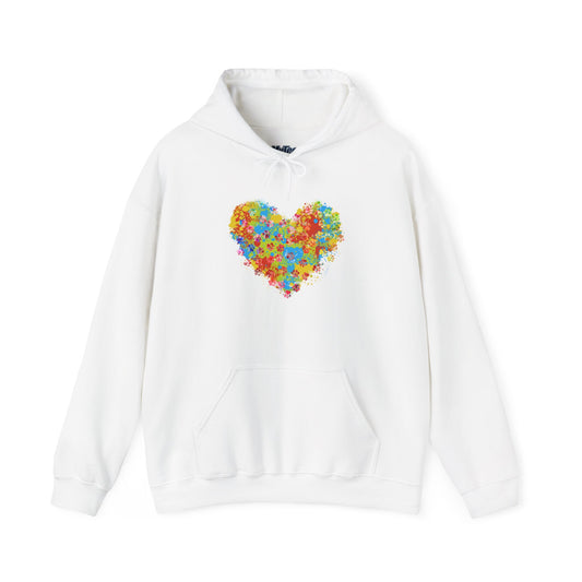 Colorful Heart Graphic Cozy Hoodie | Comfortable Winter Apparel