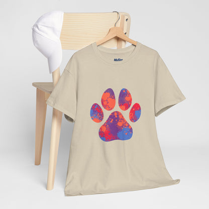 Vibrant Dog Paw Print Cotton T-Shirt