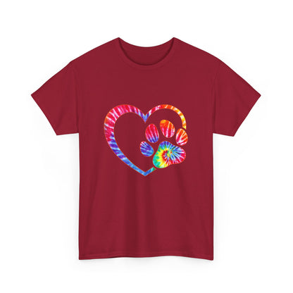 Paw Heart Rainbow Tie-Dye Dog Lover Cotton T-Shirt