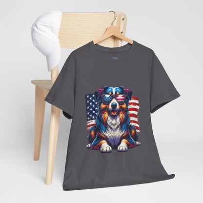 Patriotic Australian Shepherd With Sunglasses Unisex T-Shirt