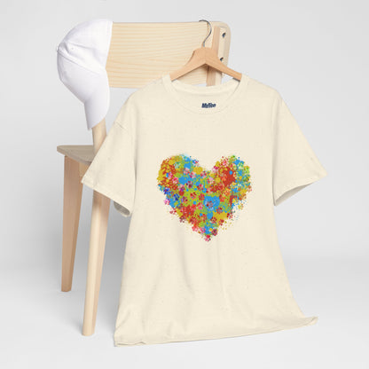 Colorful Paw Print Heart Cotton T-Shirt - Perfect for Dog Lovers