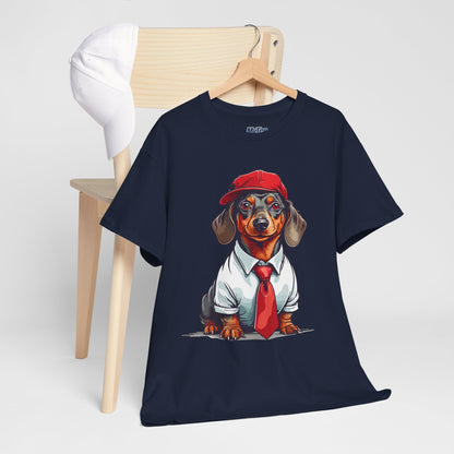 Dachshund Boss Unisex T-Shirt – Cool Pup in Cap & Tie