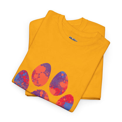 Vibrant Dog Paw Print Cotton T-Shirt