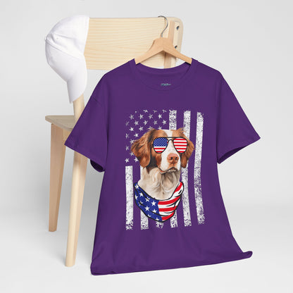 Patriotic Brittany Spaniel with Sunglasses Unisex T-Shirt