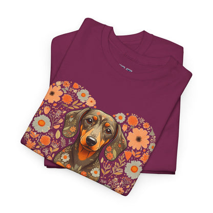 Dachshund Love Unisex T-Shirt – Adorable Floral Heart Dog Tee