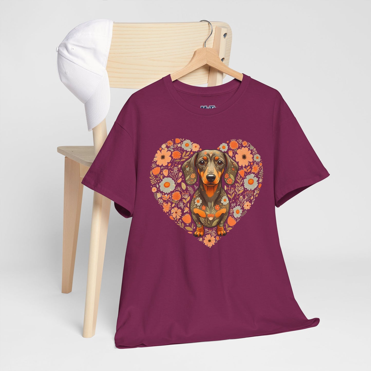 Dachshund Love Unisex T-Shirt – Adorable Floral Heart Dog Tee