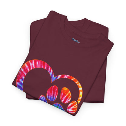 Paw Heart Rainbow Tie-Dye Dog Lover Cotton T-Shirt