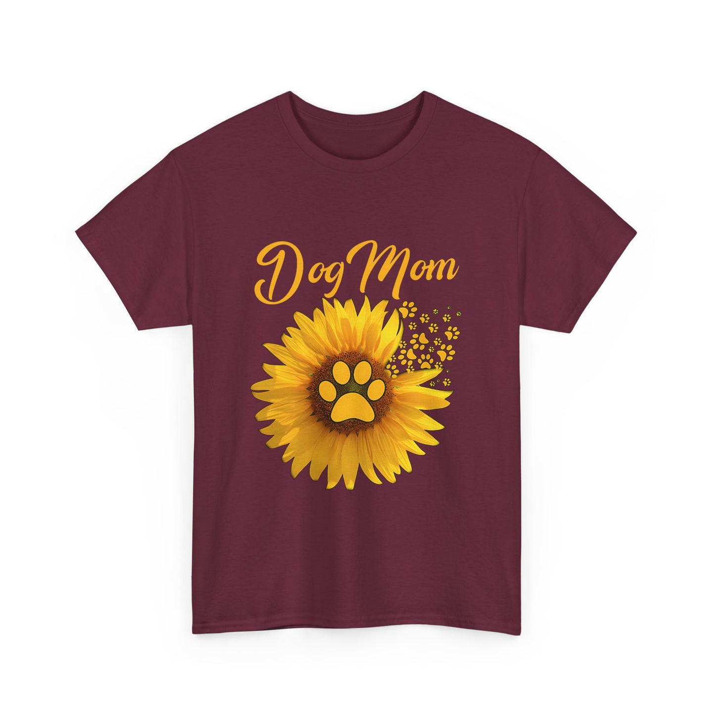 Dog Mom Sunflower Paw Cotton T-Shirt