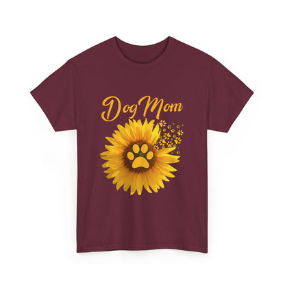 Dog Mom Sunflower Paw Cotton T-Shirt