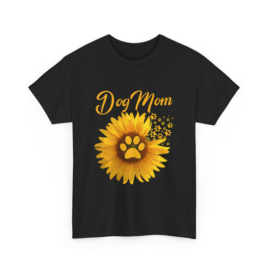 Dog Mom Sunflower Paw Cotton T-Shirt