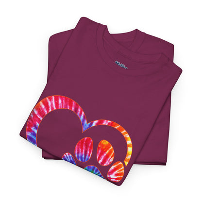 Paw Heart Rainbow Tie-Dye Dog Lover Cotton T-Shirt