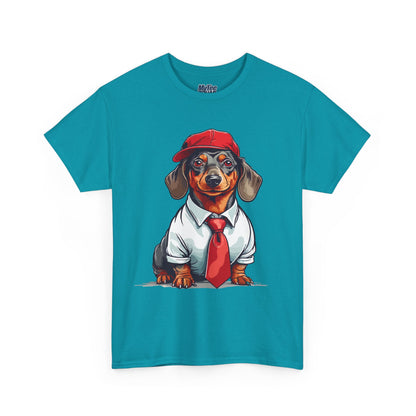 Dachshund Boss Unisex T-Shirt – Cool Pup in Cap & Tie