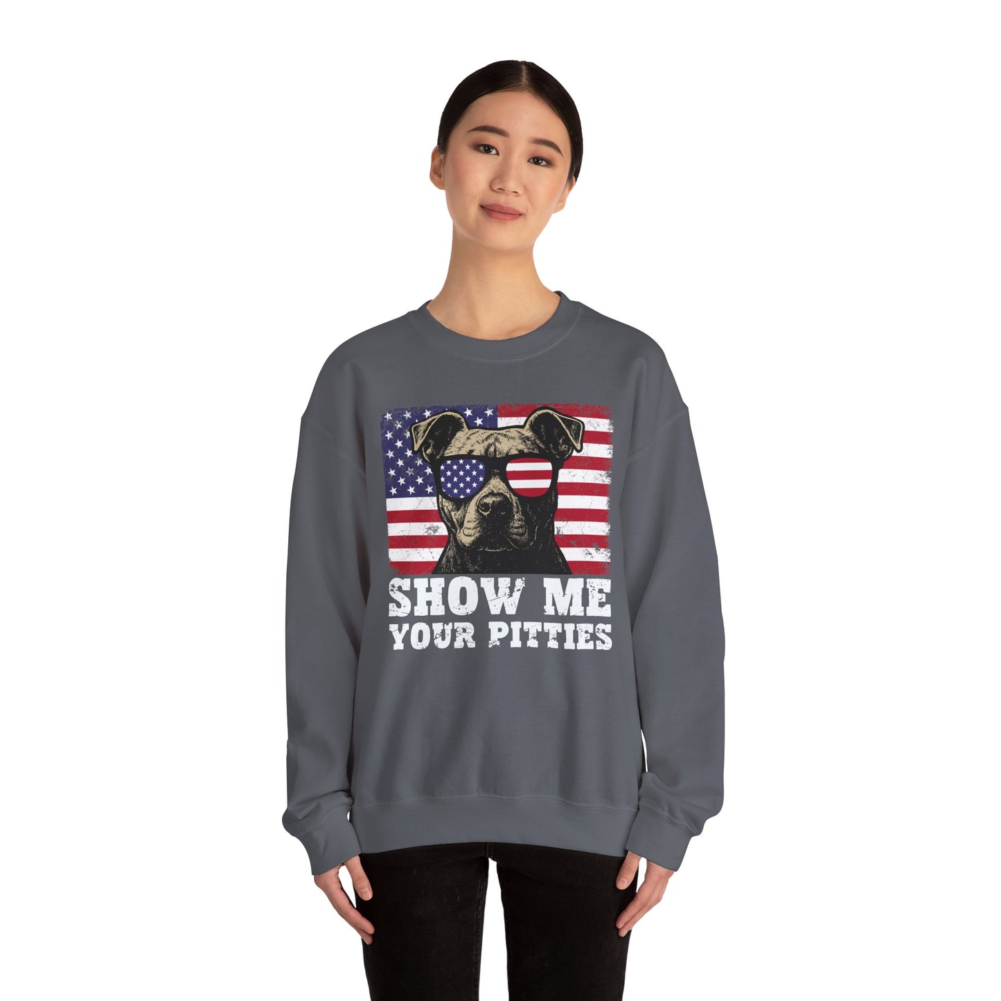 Show Me Your Pitties Patriotic Pitbull Sweatshirt – Funny USA Dog Lover Pullover