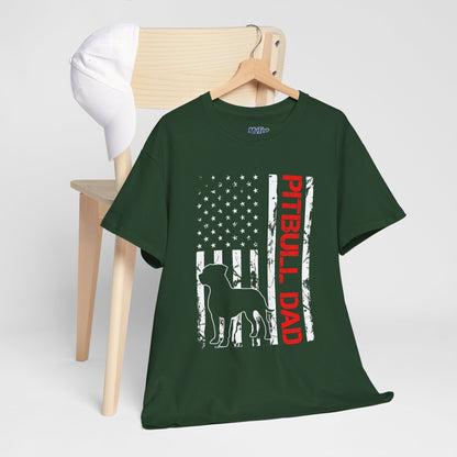 Patriotic Pitbull Dad Heavy Cotton T-Shirt | Father's Day Gift