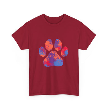 Vibrant Dog Paw Print Cotton T-Shirt