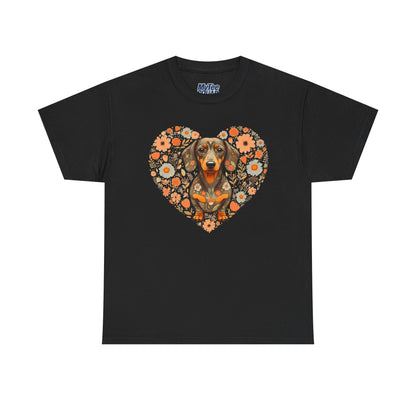 Dachshund Love Unisex T-Shirt – Adorable Floral Heart Dog Tee