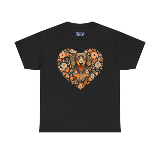 Dachshund Love Unisex T-Shirt – Adorable Floral Heart Dog Tee