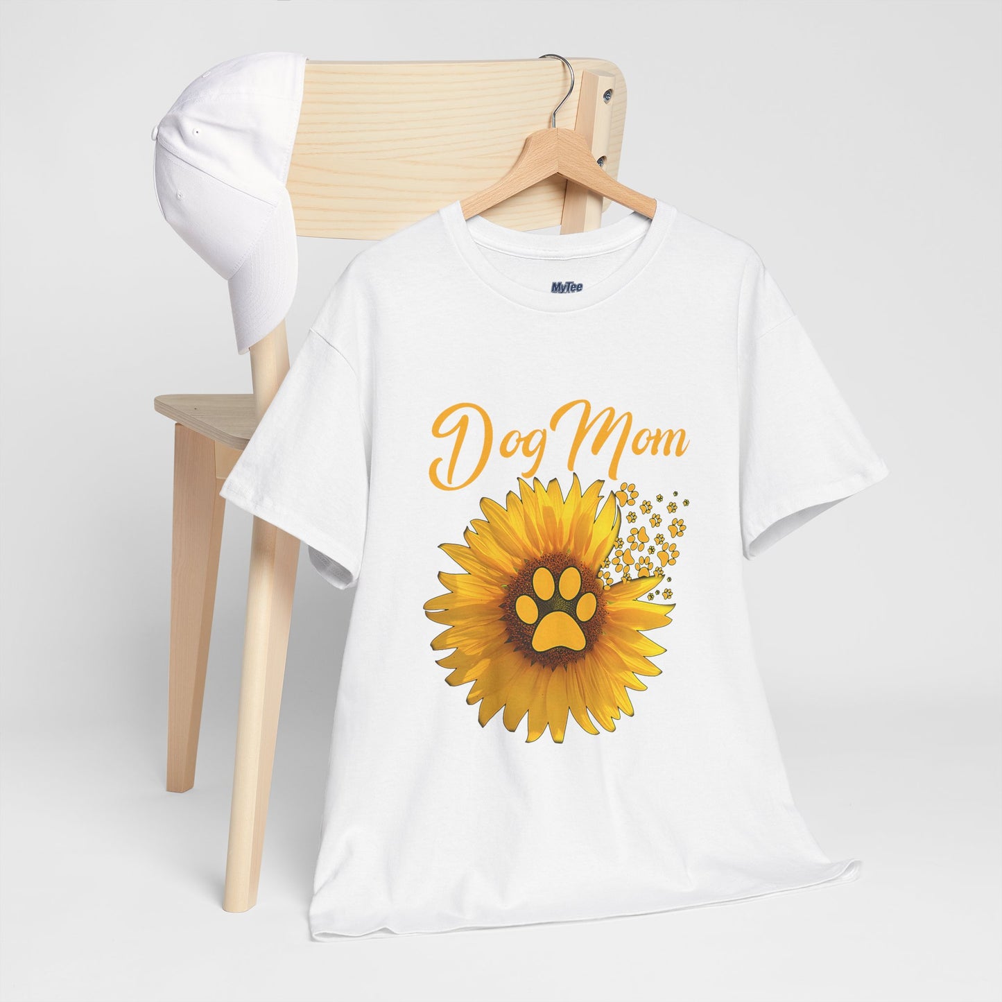 Dog Mom Sunflower Paw Cotton T-Shirt