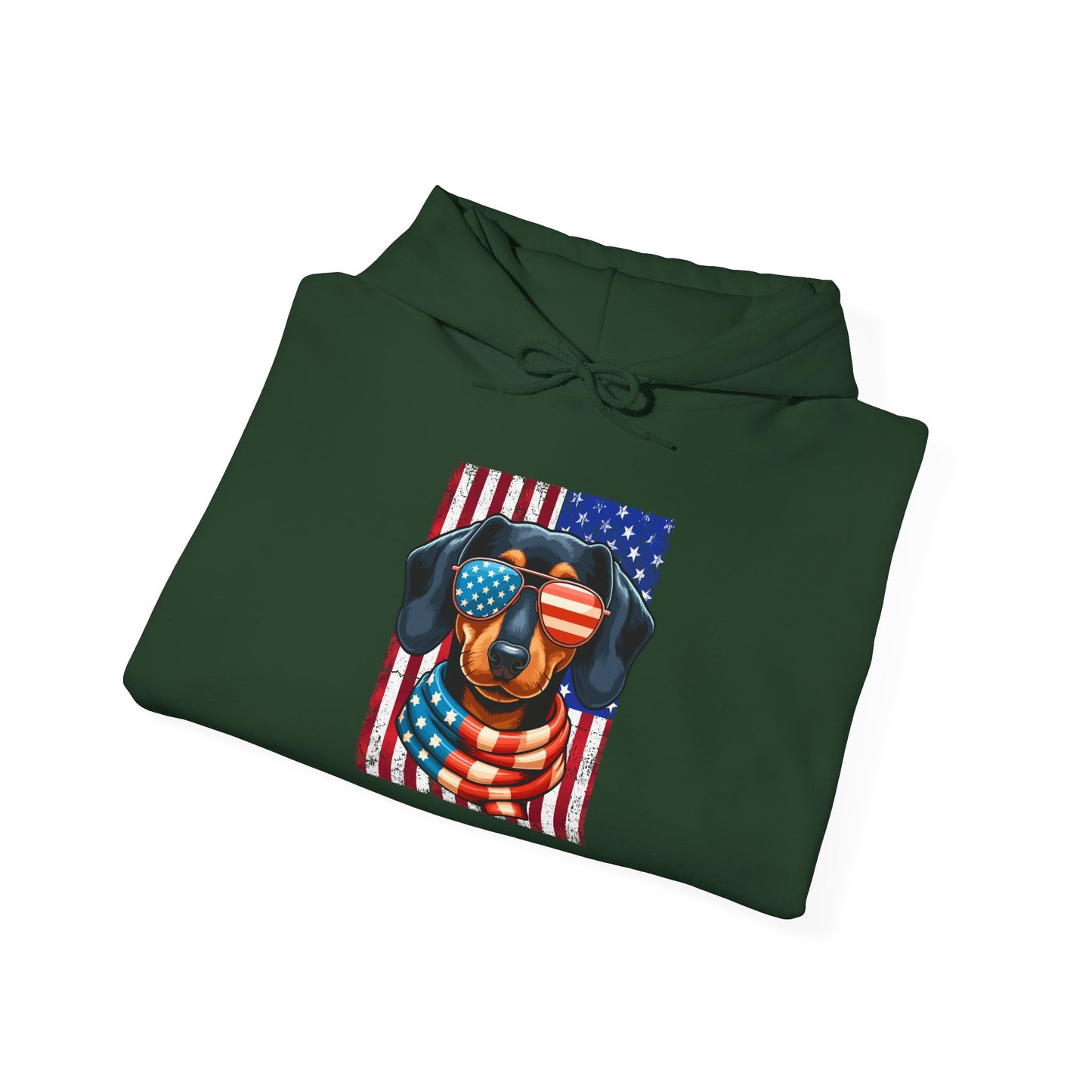 Patriotic Dachshund Dog Flag Shades Unisex Hoodie