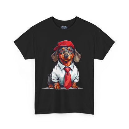 Dachshund Boss Unisex T-Shirt – Cool Pup in Cap & Tie