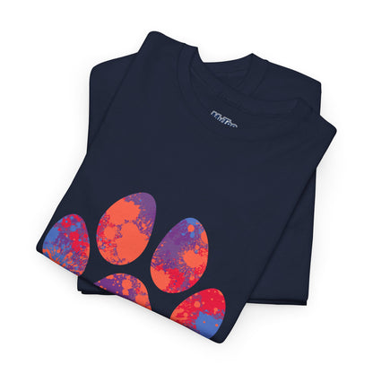 Vibrant Dog Paw Print Cotton T-Shirt