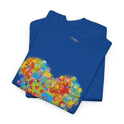 Colorful Paw Print Heart Cotton T-Shirt - Perfect for Dog Lovers