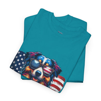 Patriotic Australian Shepherd With Sunglasses Unisex T-Shirt