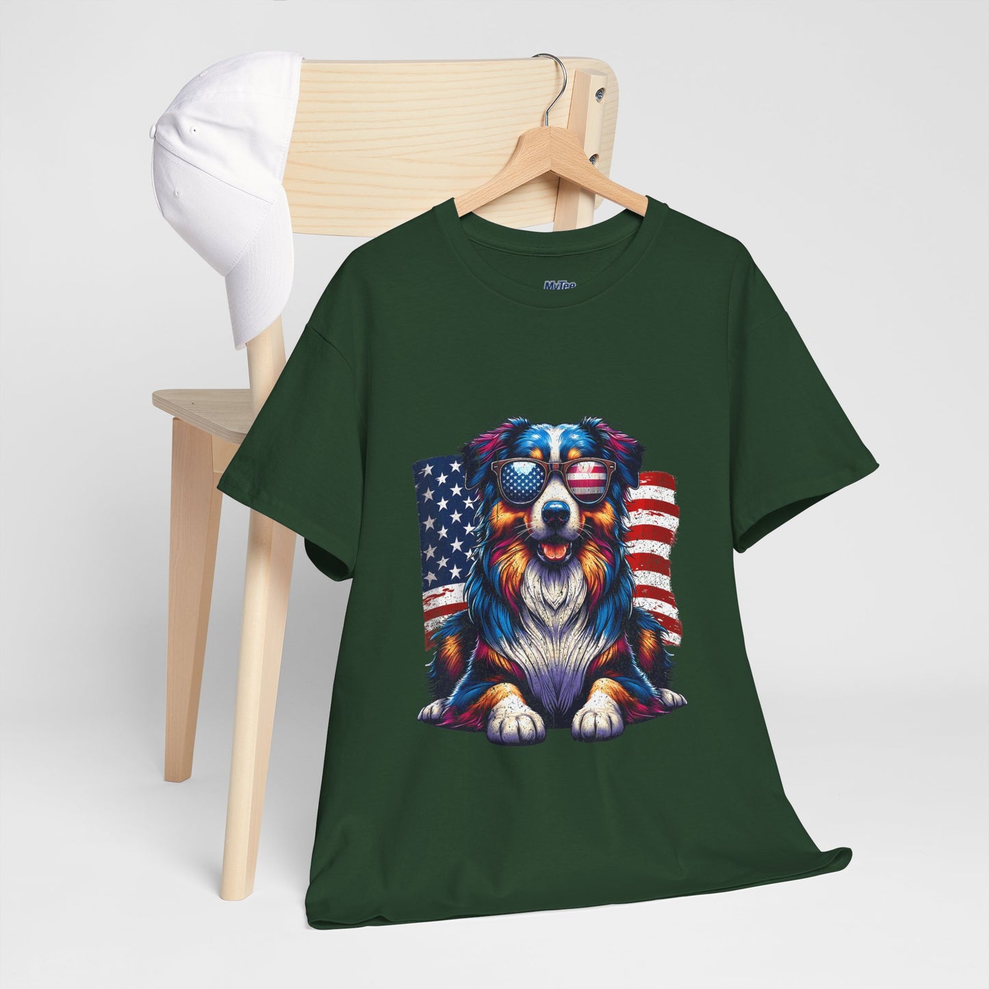 Patriotic Australian Shepherd With Sunglasses Unisex T-Shirt