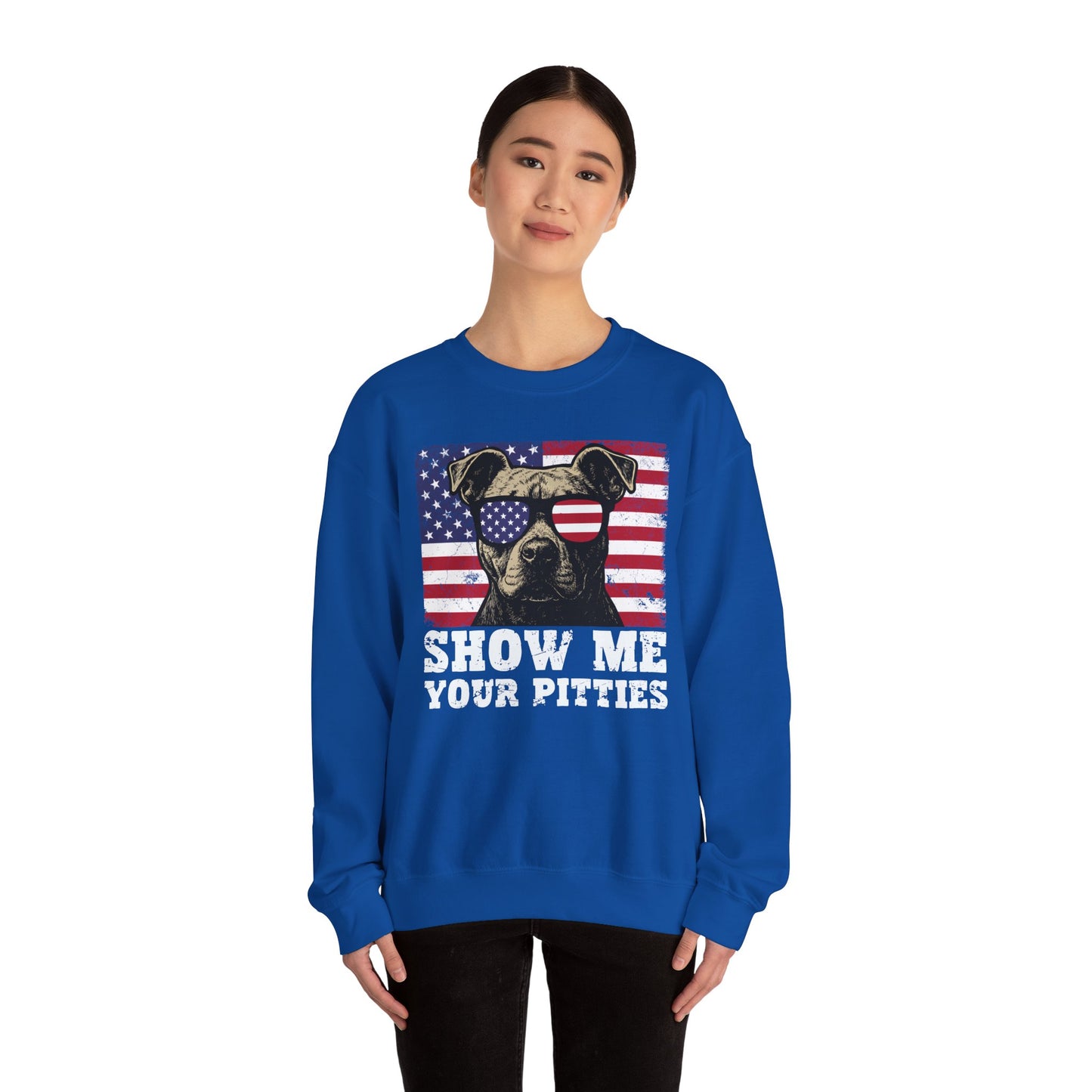 Show Me Your Pitties Patriotic Pitbull Sweatshirt – Funny USA Dog Lover Pullover