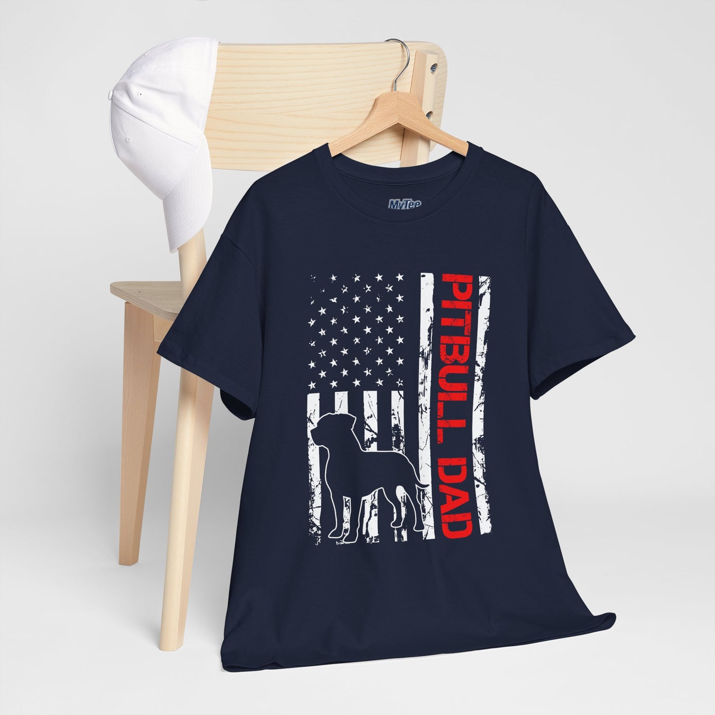 Patriotic Pitbull Dad Heavy Cotton T-Shirt | Father's Day Gift