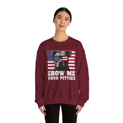 Show Me Your Pitties Patriotic Pitbull Sweatshirt – Funny USA Dog Lover Pullover
