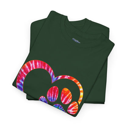 Paw Heart Rainbow Tie-Dye Dog Lover Cotton T-Shirt