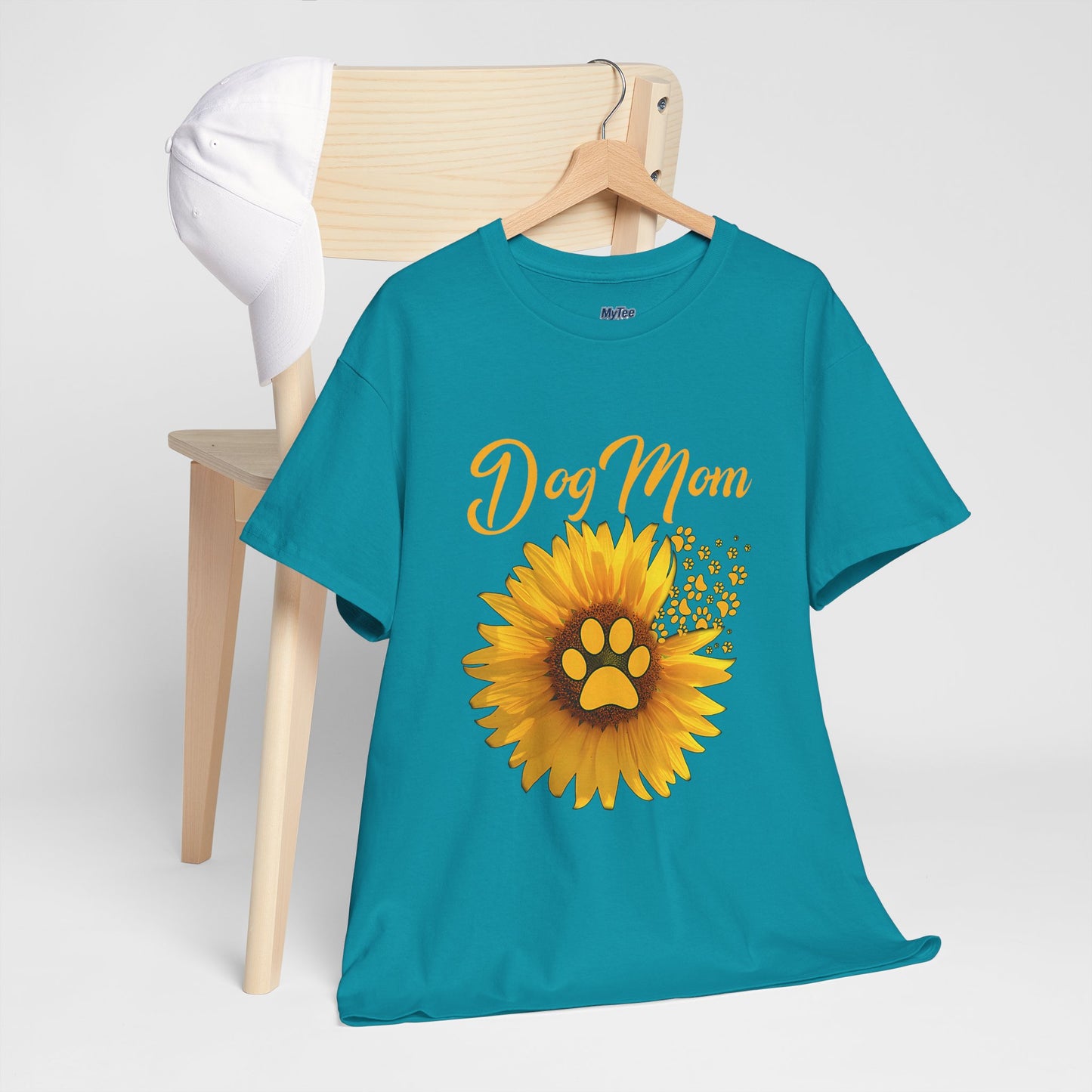 Dog Mom Sunflower Paw Cotton T-Shirt