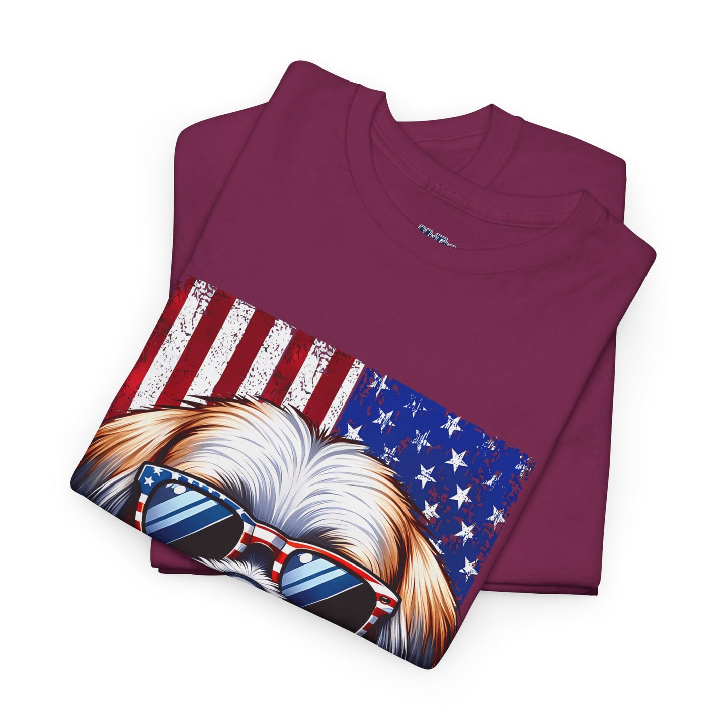 Patriotic Shih Tzu Wearing American Flag and Sunglasses Unisex T-shirt