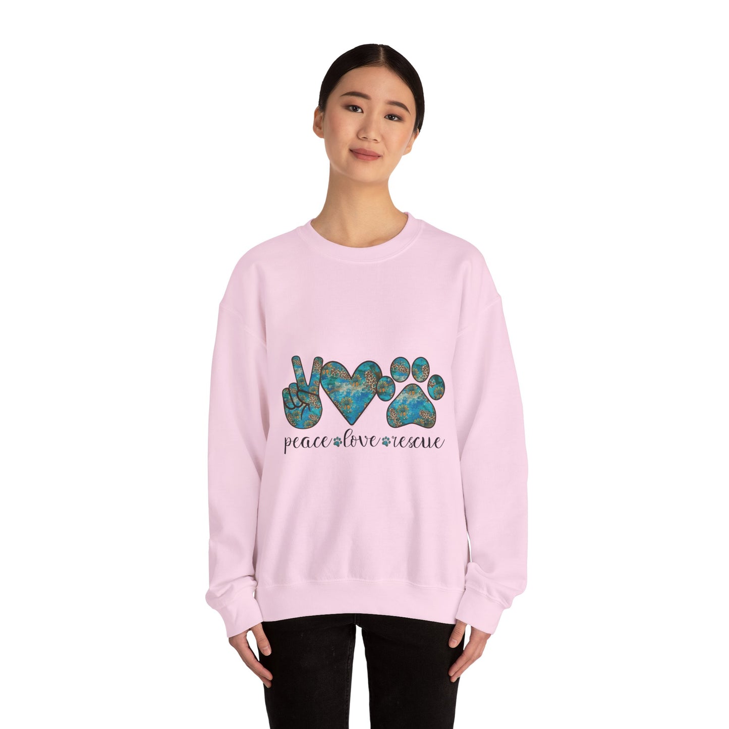 Peace Love Rescue Sweatshirt | Heavy Blend Crewneck for Animal Rescuers