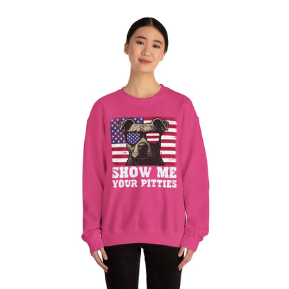 Show Me Your Pitties Patriotic Pitbull Sweatshirt – Funny USA Dog Lover Pullover