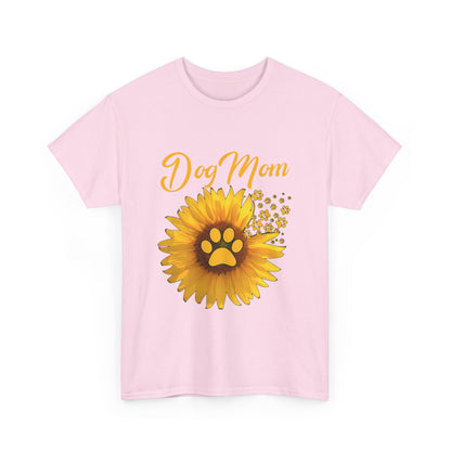 Dog Mom Sunflower Paw Cotton T-Shirt